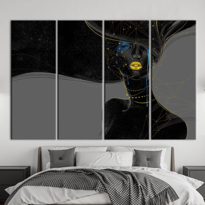 Black Woman Golden Lips Gold Canvas Print