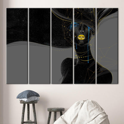 Black Woman Golden Lips Gold Canvas Print