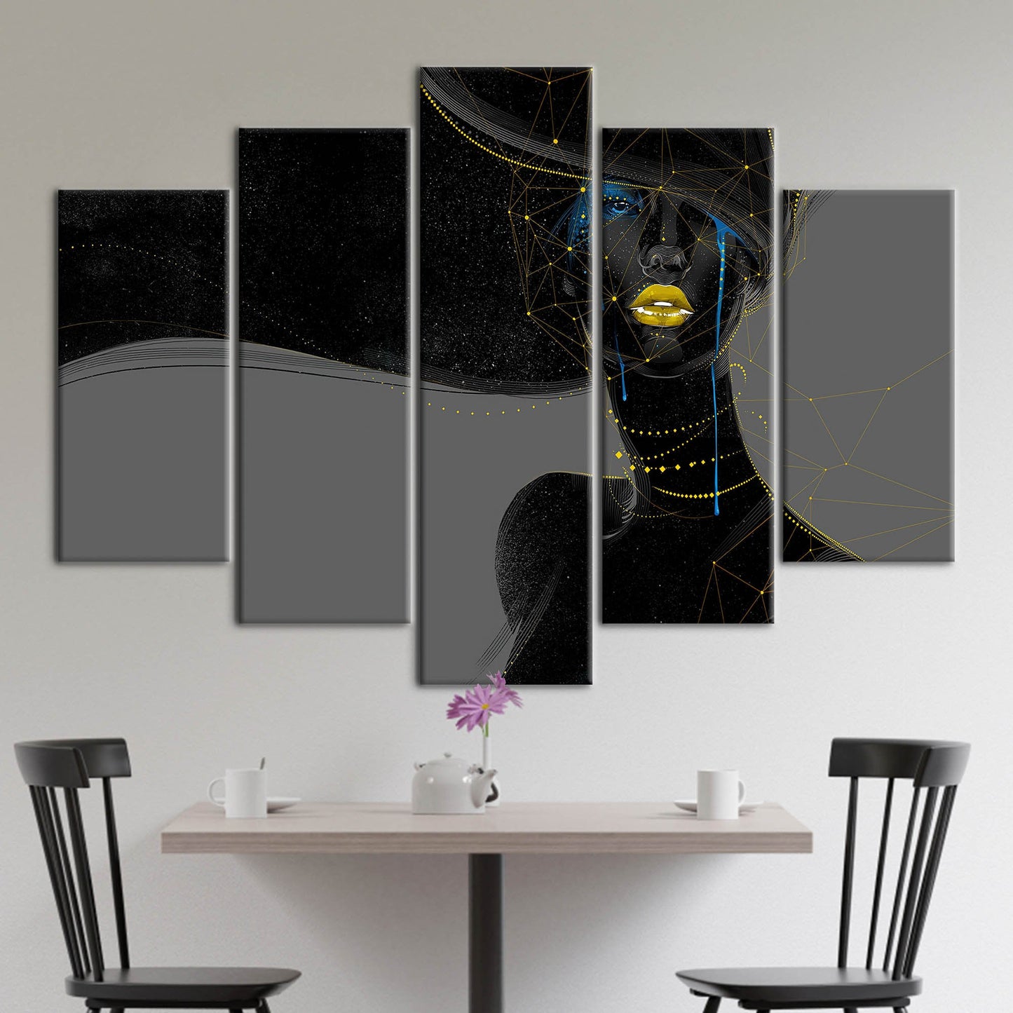 Black Woman Golden Lips Gold Canvas Print