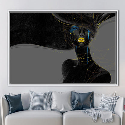 Black Woman Golden Lips Gold Canvas Print