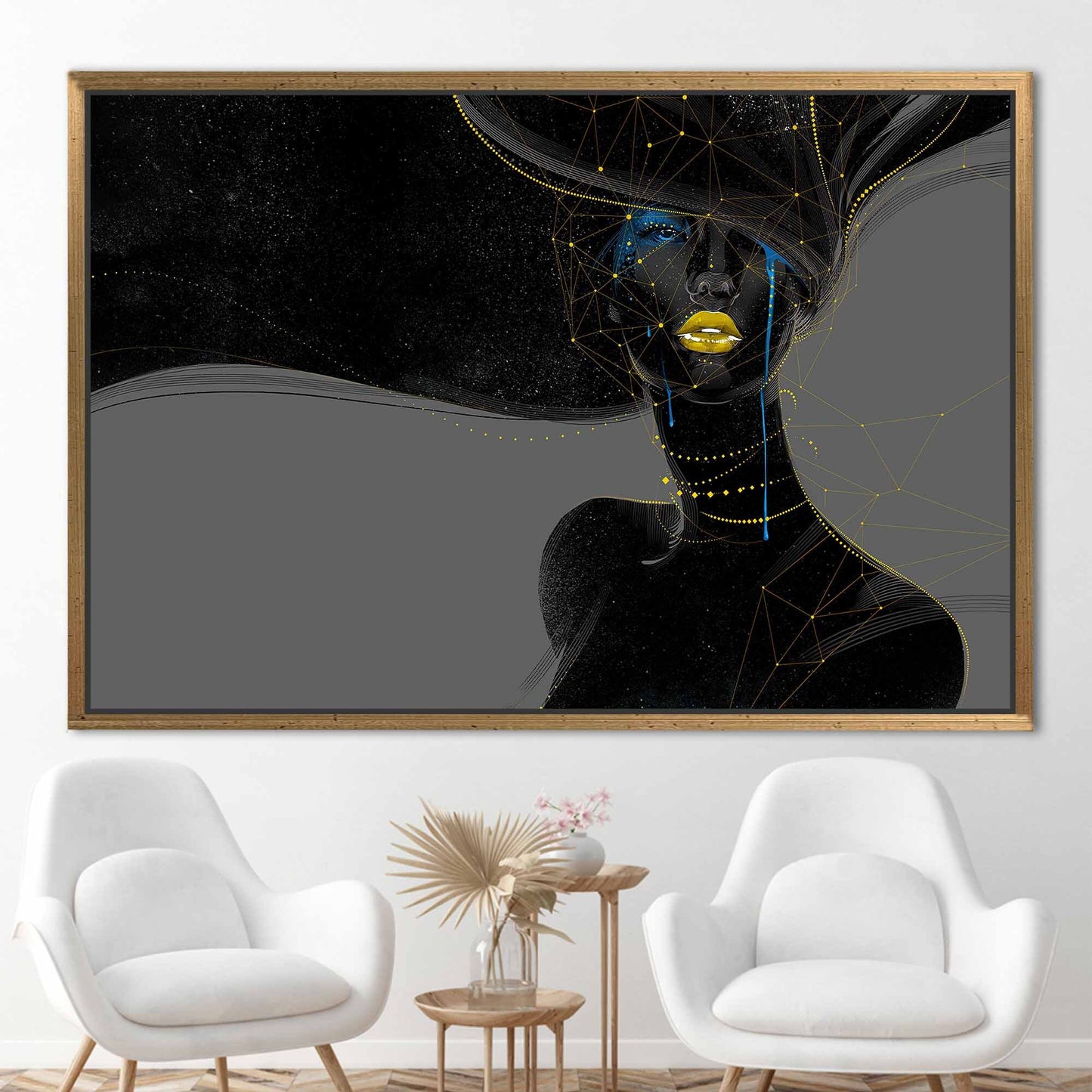 Black Woman Golden Lips Gold Canvas Print