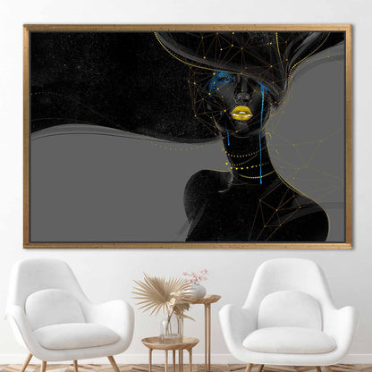 Black Woman Golden Lips Gold Canvas Print
