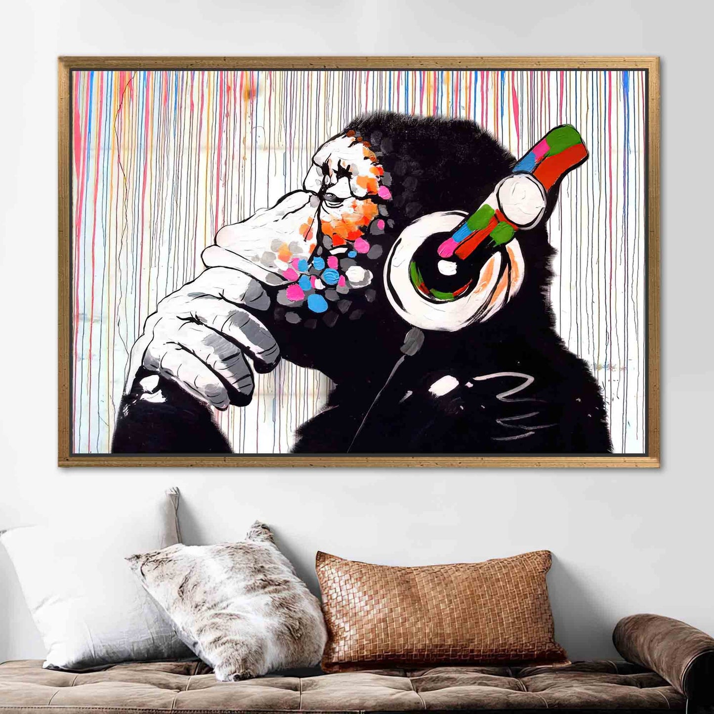 Banksy Thinking Monkey Graffiti Canvas Print