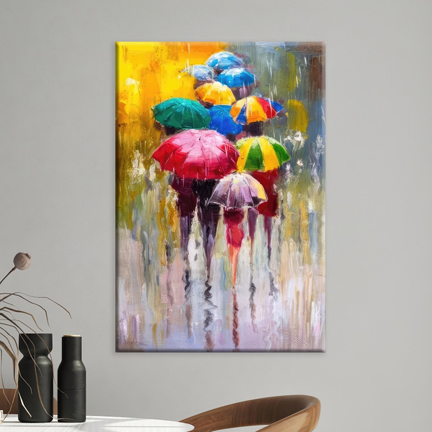 Colorful Rainy Day Umbrella Canvas Print