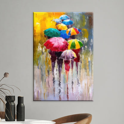 Colorful Rainy Day Umbrella Canvas Print
