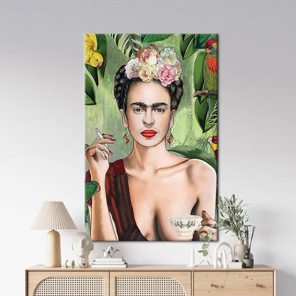 Frida Kahlo Smoking Woman Printed Canvas Wall Art - Iconic Frida Poster on Canvas