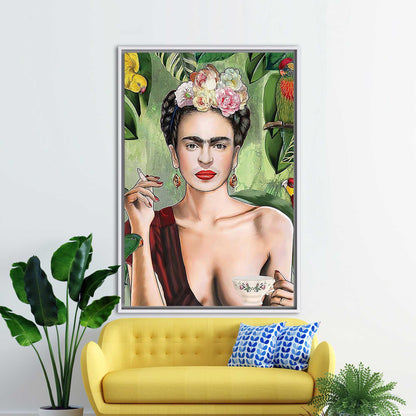 Frida Kahlo Smoking Woman Printed Canvas Wall Art - Iconic Frida Poster on Canvas