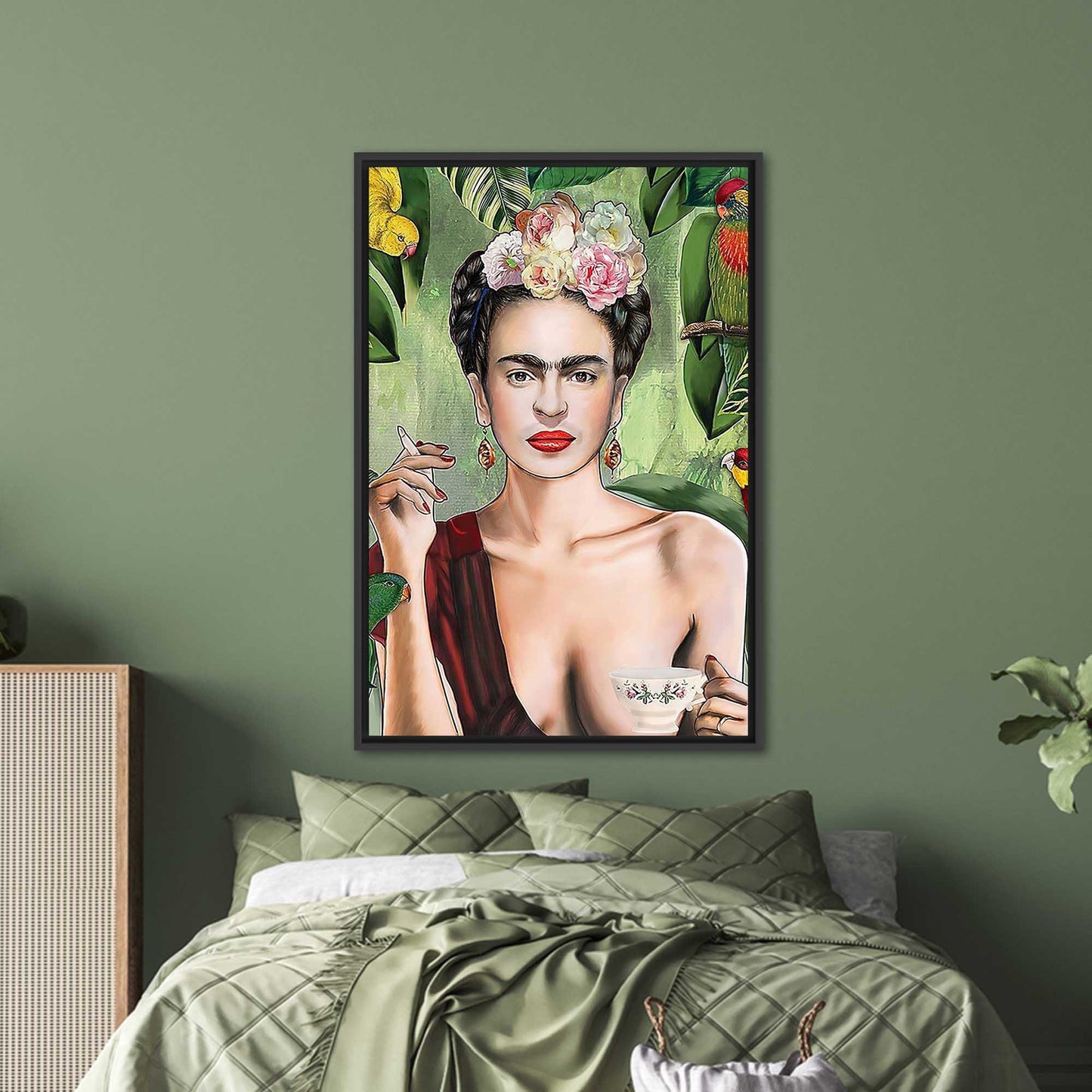 Frida Kahlo Smoking Woman Printed Canvas Wall Art - Iconic Frida Poster on Canvas