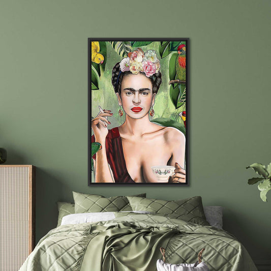 Frida Kahlo Smoking Woman Printed Canvas Wall Art - Iconic Frida Poster on Canvas