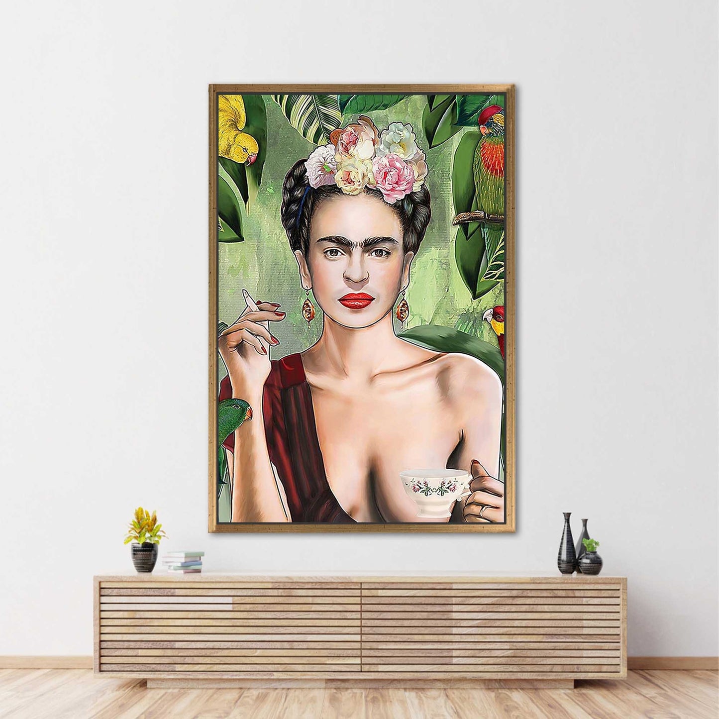 Frida Kahlo Smoking Woman Printed Canvas Wall Art - Iconic Frida Poster on Canvas