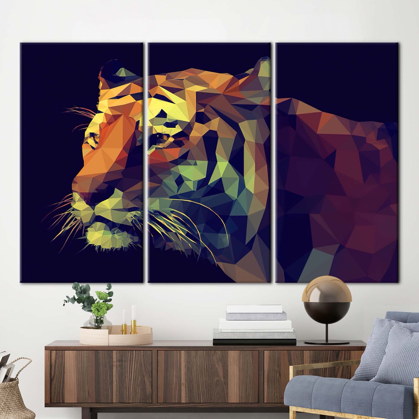Geometric Abstract Tiger Bold Colors Canvas Print