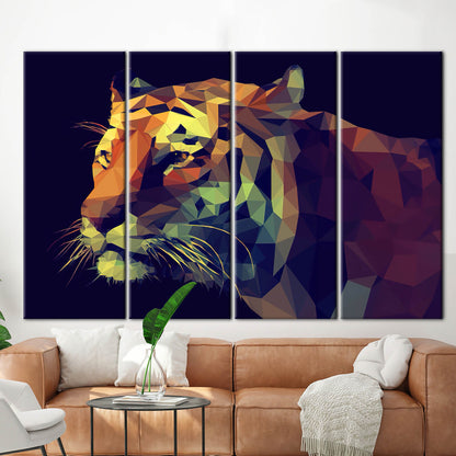 Geometric Abstract Tiger Bold Colors Canvas Print