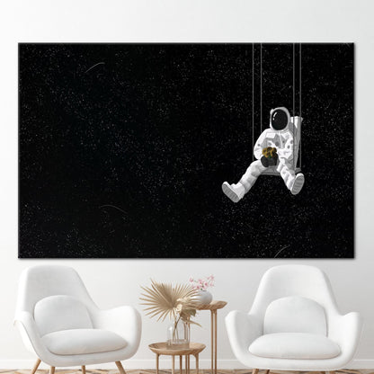 Black Astronaut and Sunflowers Starry Canvas Print