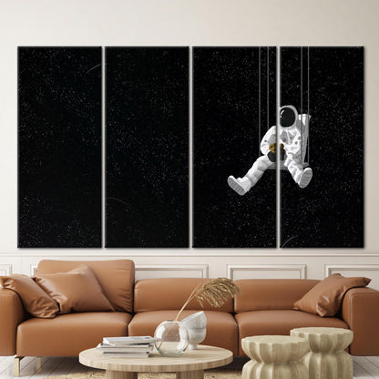 Black Astronaut and Sunflowers Starry Canvas Print
