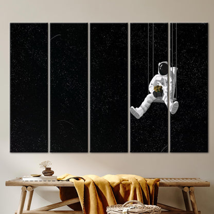 Black Astronaut and Sunflowers Starry Canvas Print