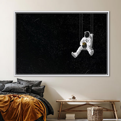 Black Astronaut and Sunflowers Starry Canvas Print