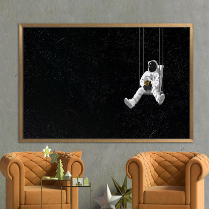Black Astronaut and Sunflowers Starry Canvas Print