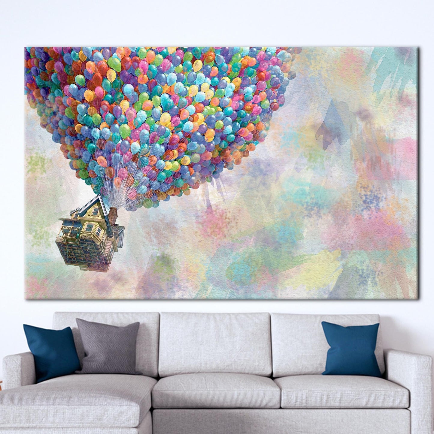 Abstract Rainbow Canvas Art with Up Movie Balloons - Colorful Wall Art Print
