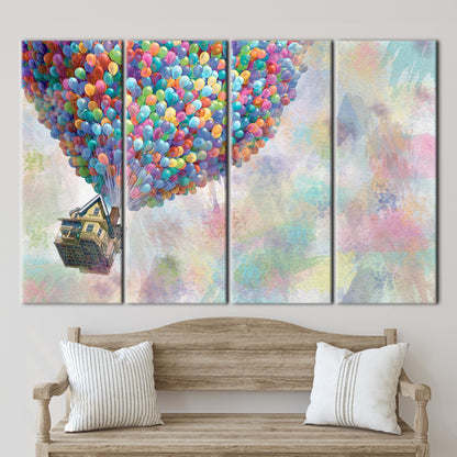 Abstract Rainbow Canvas Art with Up Movie Balloons - Colorful Wall Art Print
