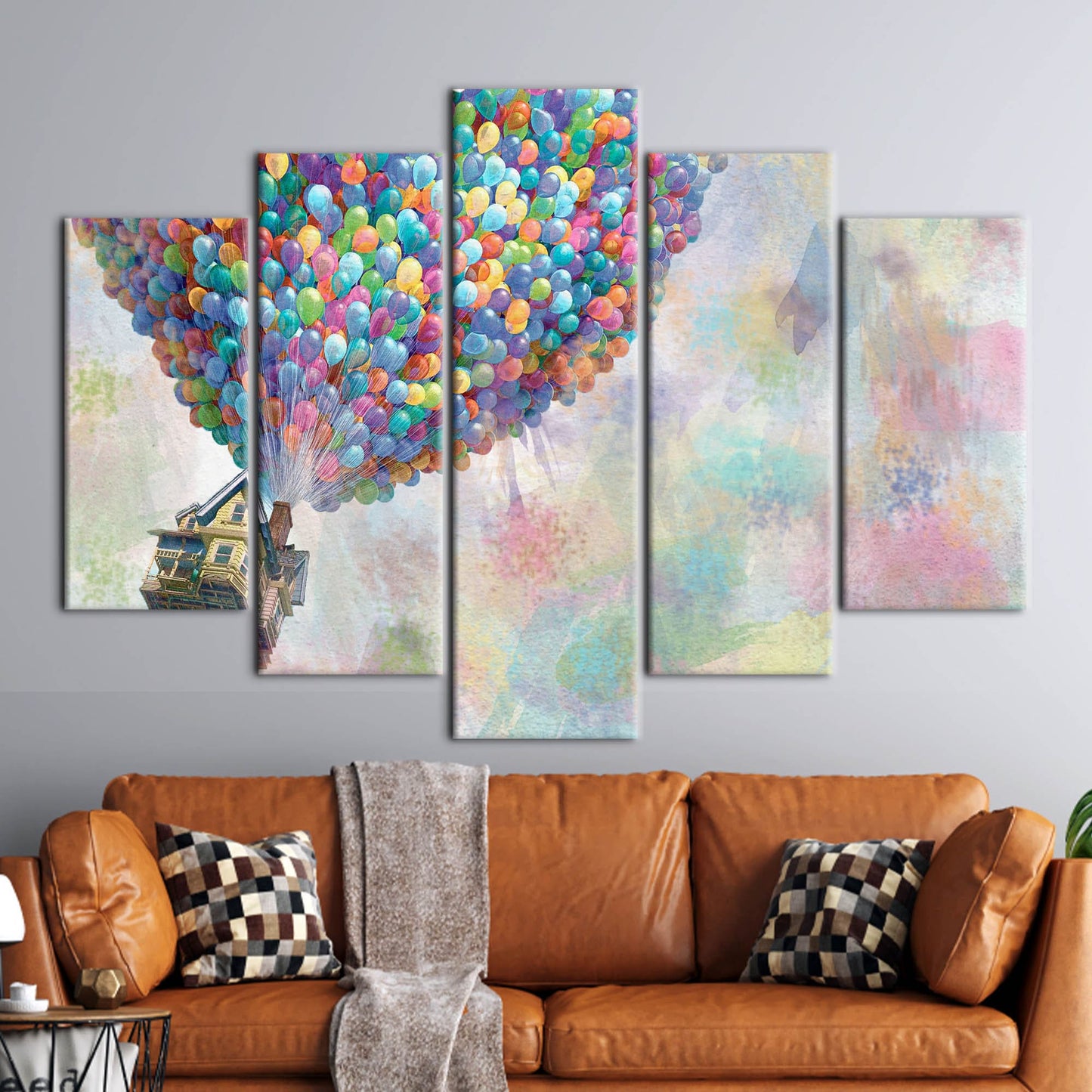 Abstract Rainbow Canvas Art with Up Movie Balloons - Colorful Wall Art Print