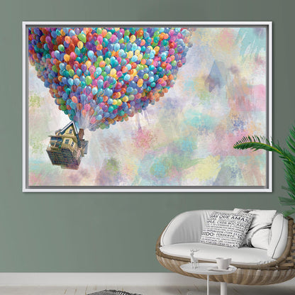 Abstract Rainbow Canvas Art with Up Movie Balloons - Colorful Wall Art Print