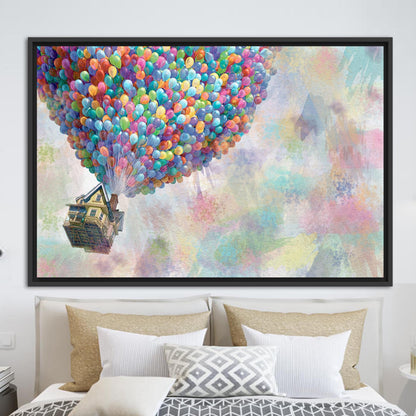 Abstract Rainbow Canvas Art with Up Movie Balloons - Colorful Wall Art Print