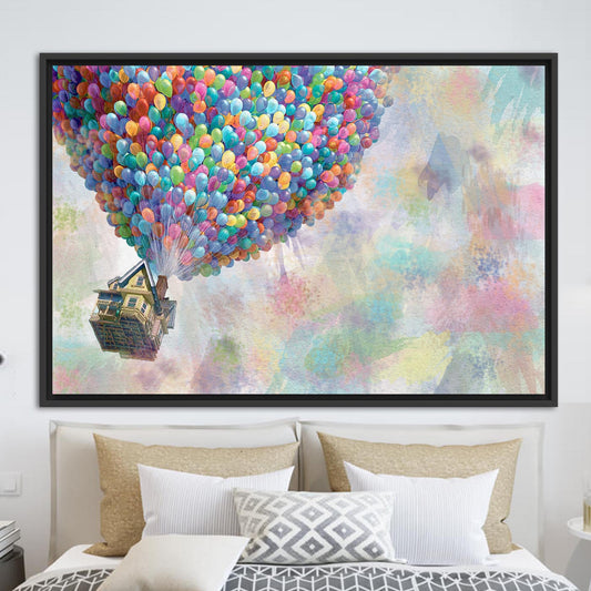Abstract Rainbow Canvas Art with Up Movie Balloons - Colorful Wall Art Print