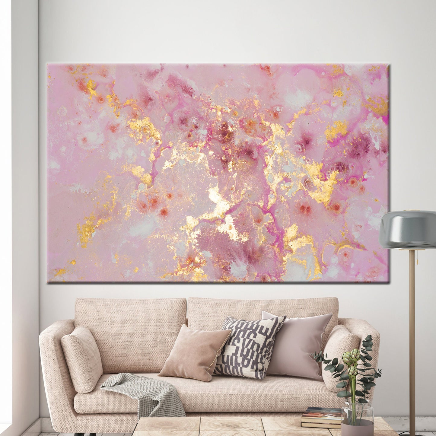 Pink Marble Shimmery Abstract Alcohol Canvas Print