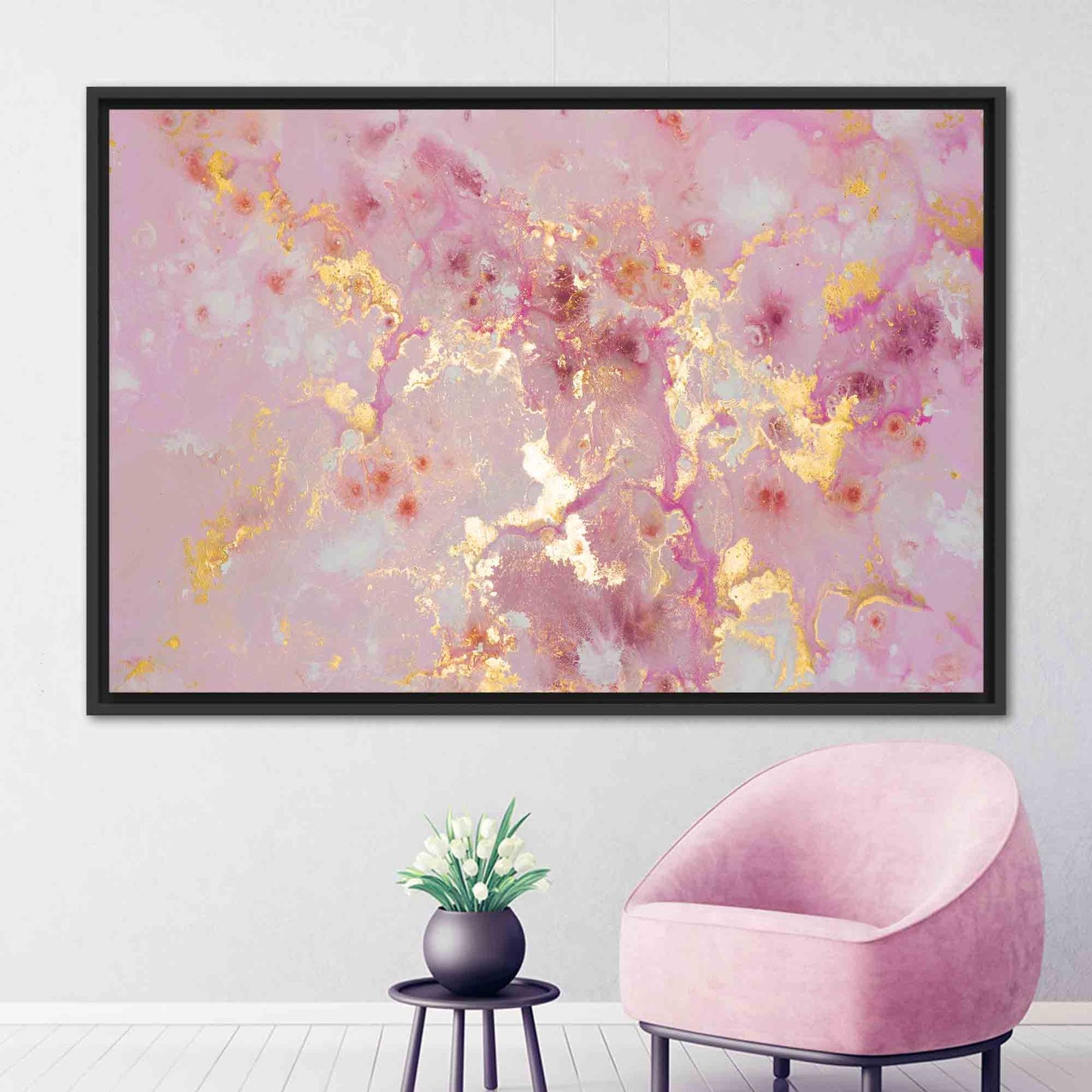 Pink Marble Shimmery Abstract Alcohol Canvas Print