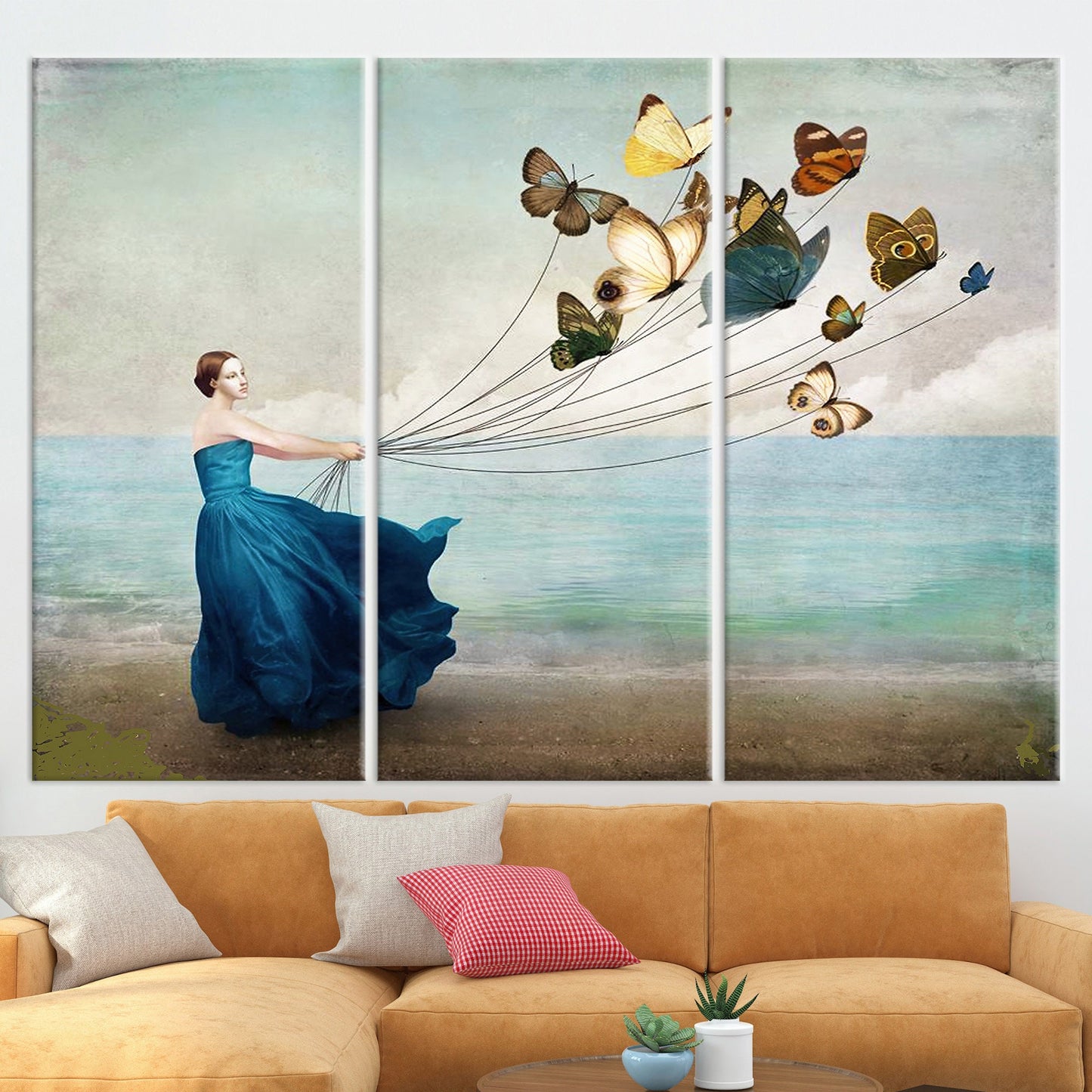 Abstract Woman with Butterflies Canvas Print - Butterfly Lover Gift, Woman Wall Art