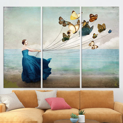Abstract Woman with Butterflies Canvas Print - Butterfly Lover Gift, Woman Wall Art