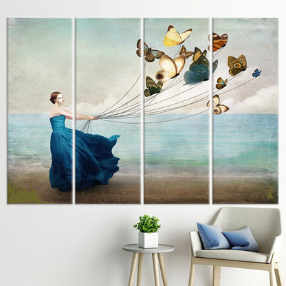Abstract Woman with Butterflies Canvas Print - Butterfly Lover Gift, Woman Wall Art