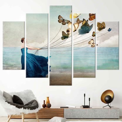 Abstract Woman with Butterflies Canvas Print - Butterfly Lover Gift, Woman Wall Art