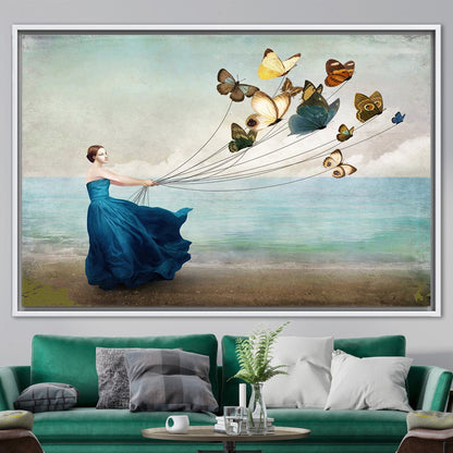 Abstract Woman with Butterflies Canvas Print - Butterfly Lover Gift, Woman Wall Art