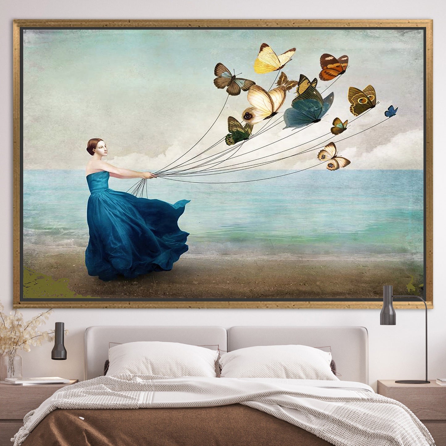 Abstract Woman with Butterflies Canvas Print - Butterfly Lover Gift, Woman Wall Art