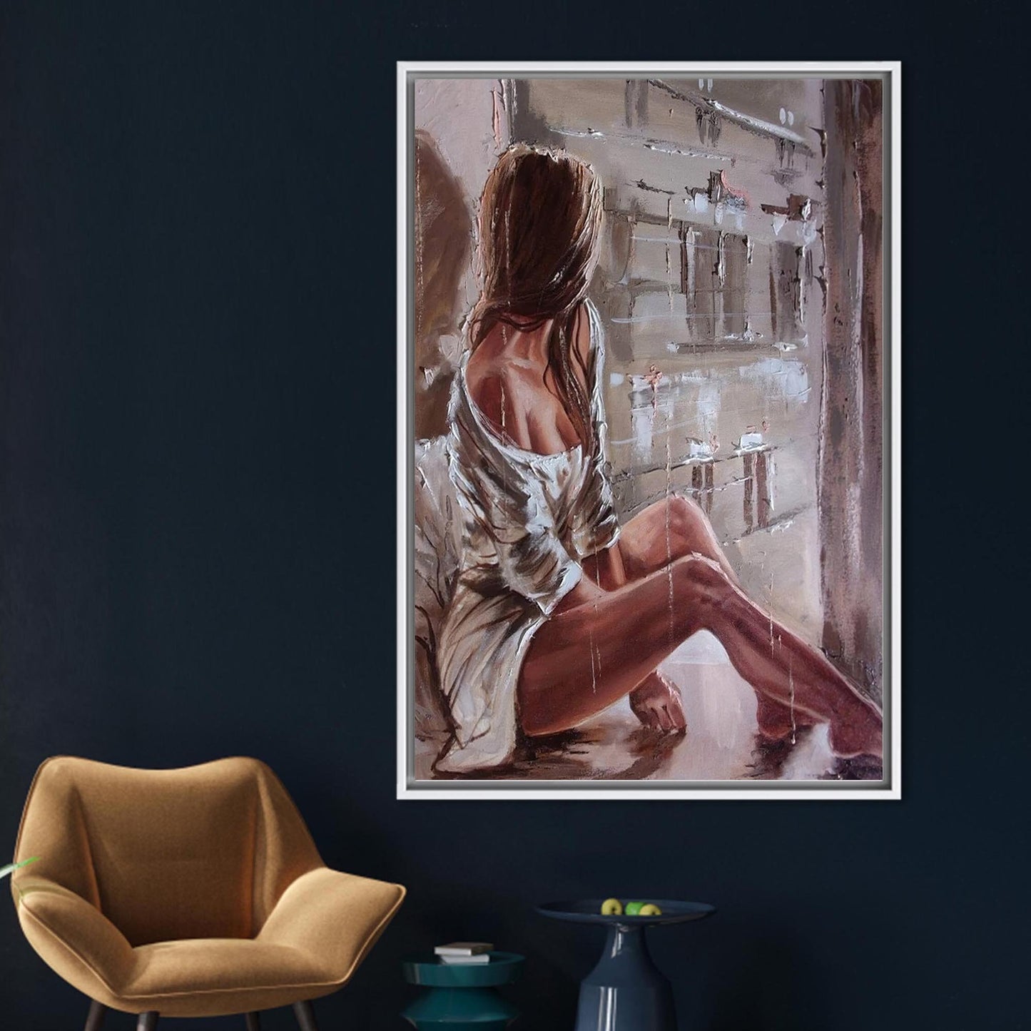 Sensual Woman Sitting Floor 3D Canvas Print