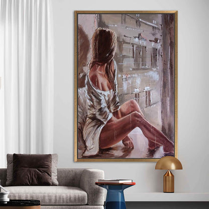 Sensual Woman Sitting Floor 3D Canvas Print
