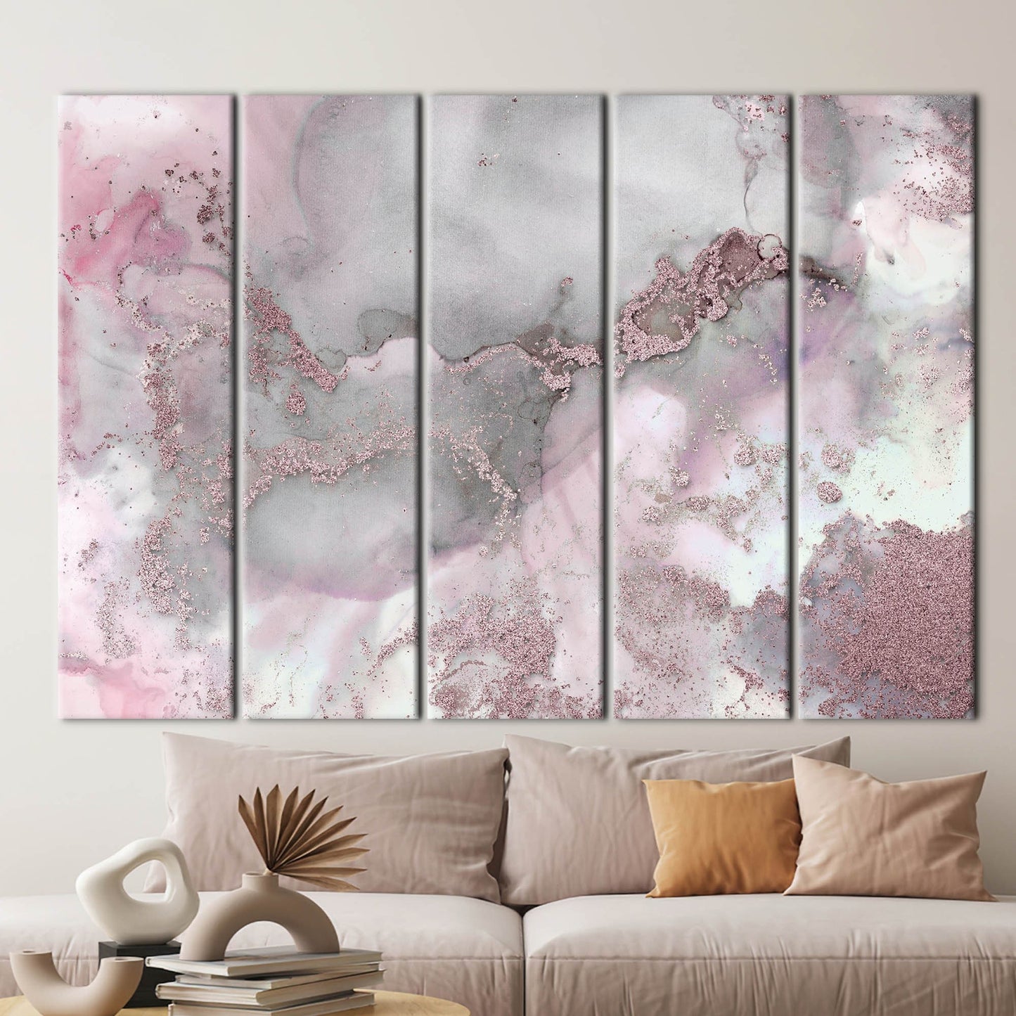 Gray Marble Pink and Abstract Canvas Print