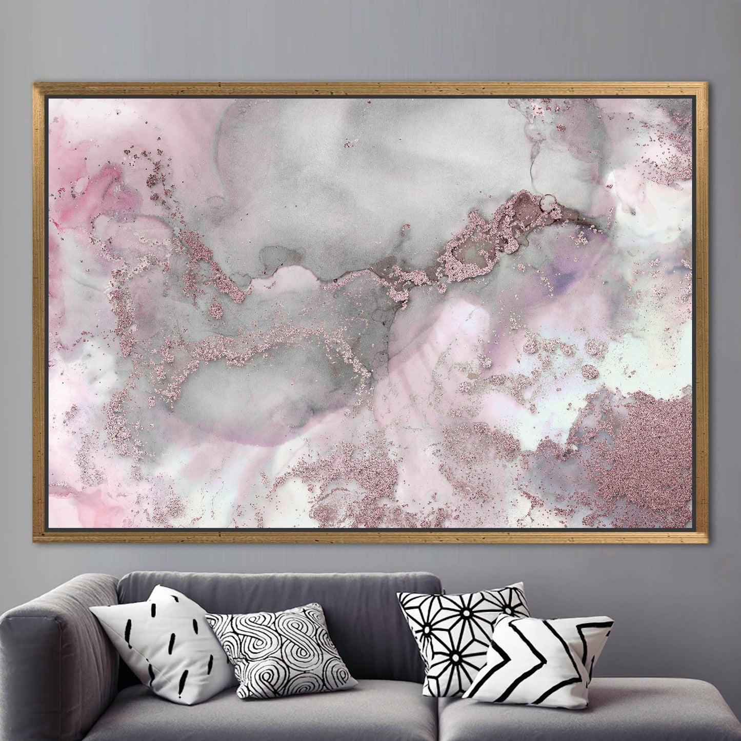 Gray Marble Pink and Abstract Canvas Print