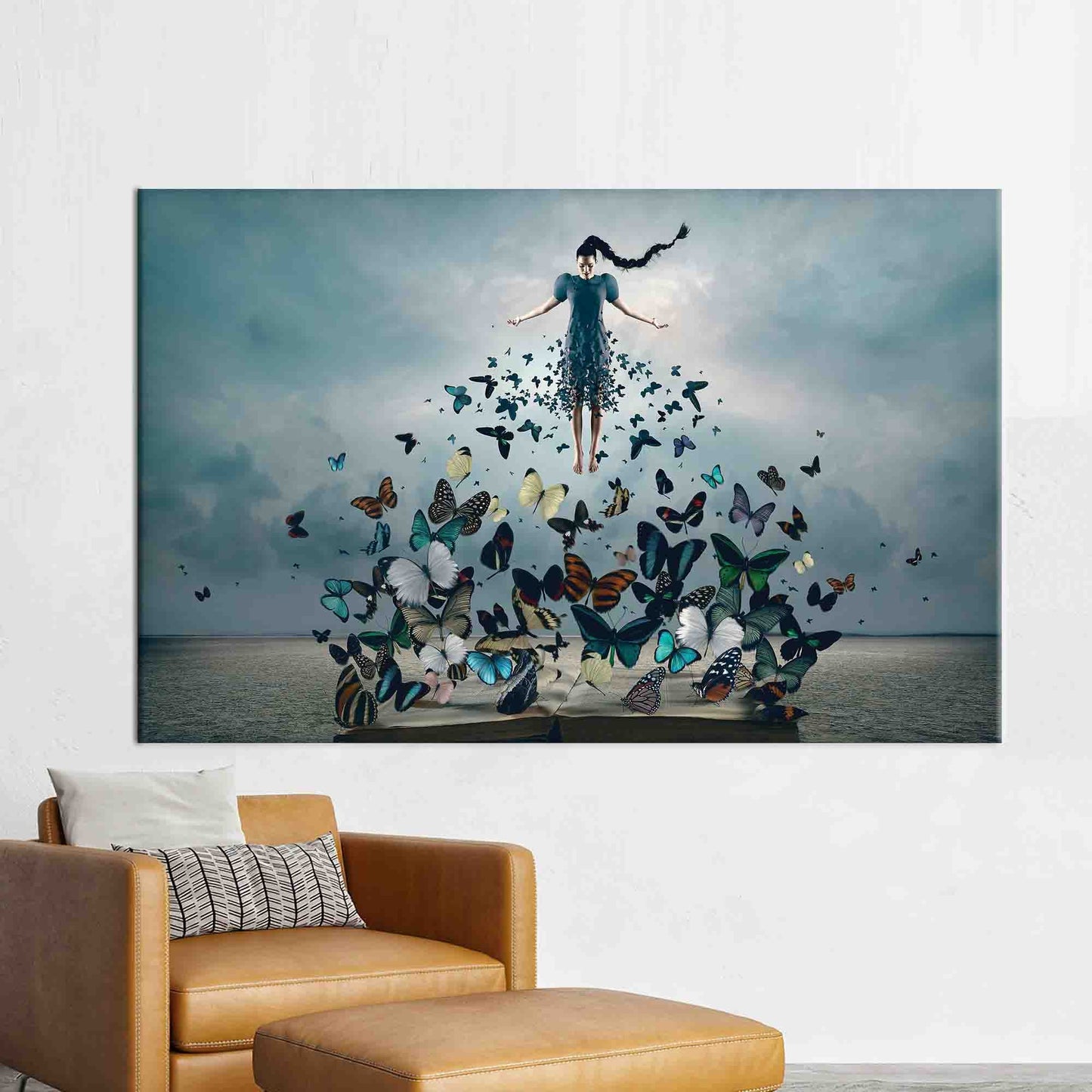 Woman Butterflies Abstract Canvas Print