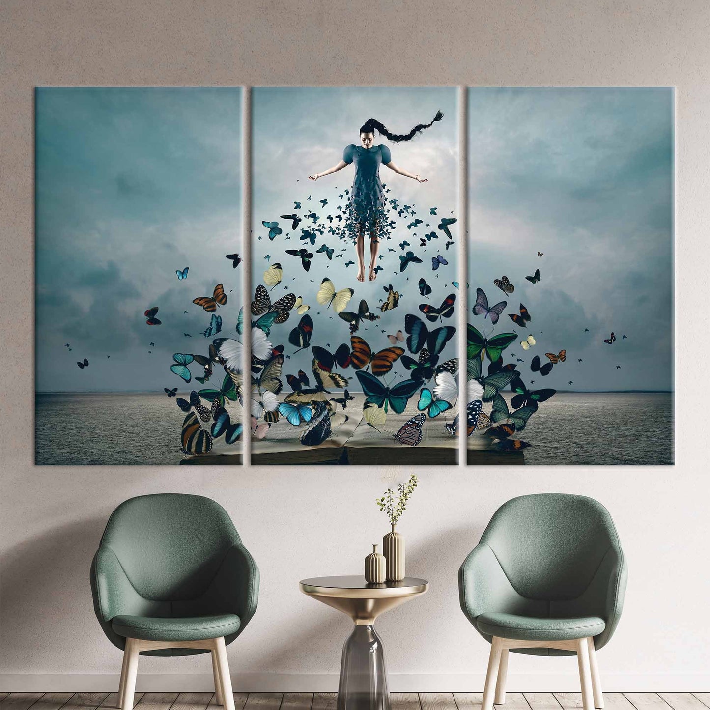 Woman Butterflies Abstract Canvas Print