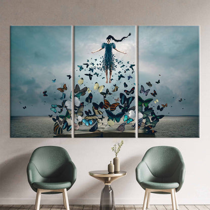 Woman Butterflies Abstract Canvas Print
