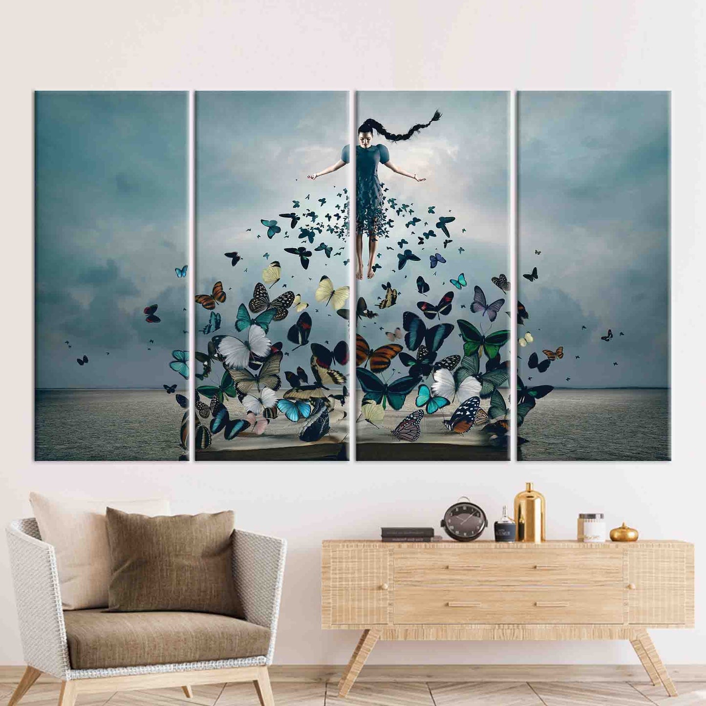 Woman Butterflies Abstract Canvas Print