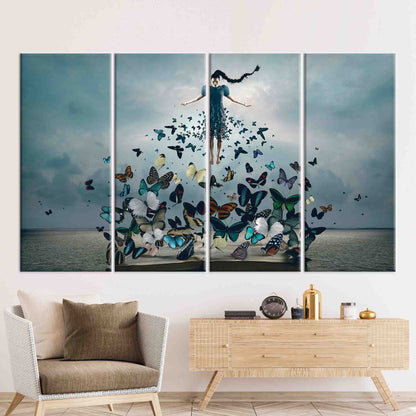 Woman Butterflies Abstract Canvas Print