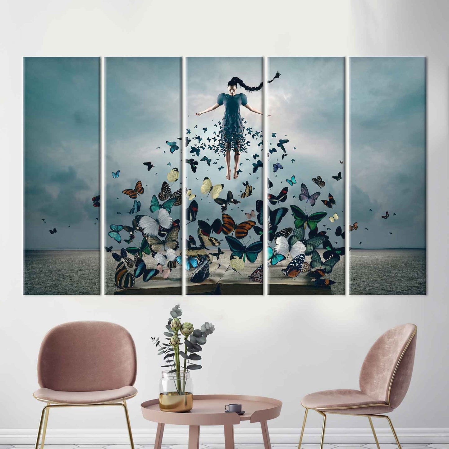 Woman Butterflies Abstract Canvas Print