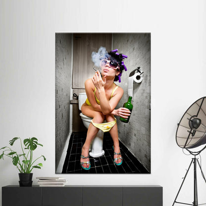 Smoking Woman Toilet Fashion Girl Canvas Print