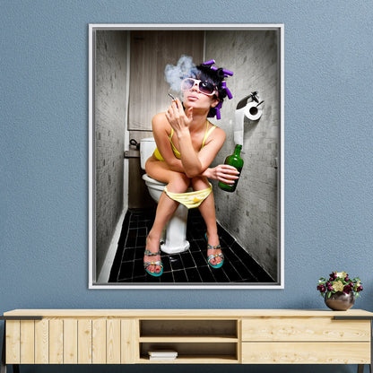 Smoking Woman Toilet Fashion Girl Canvas Print