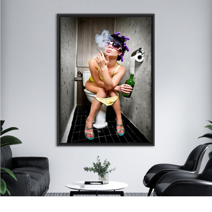 Smoking Woman Toilet Fashion Girl Canvas Print