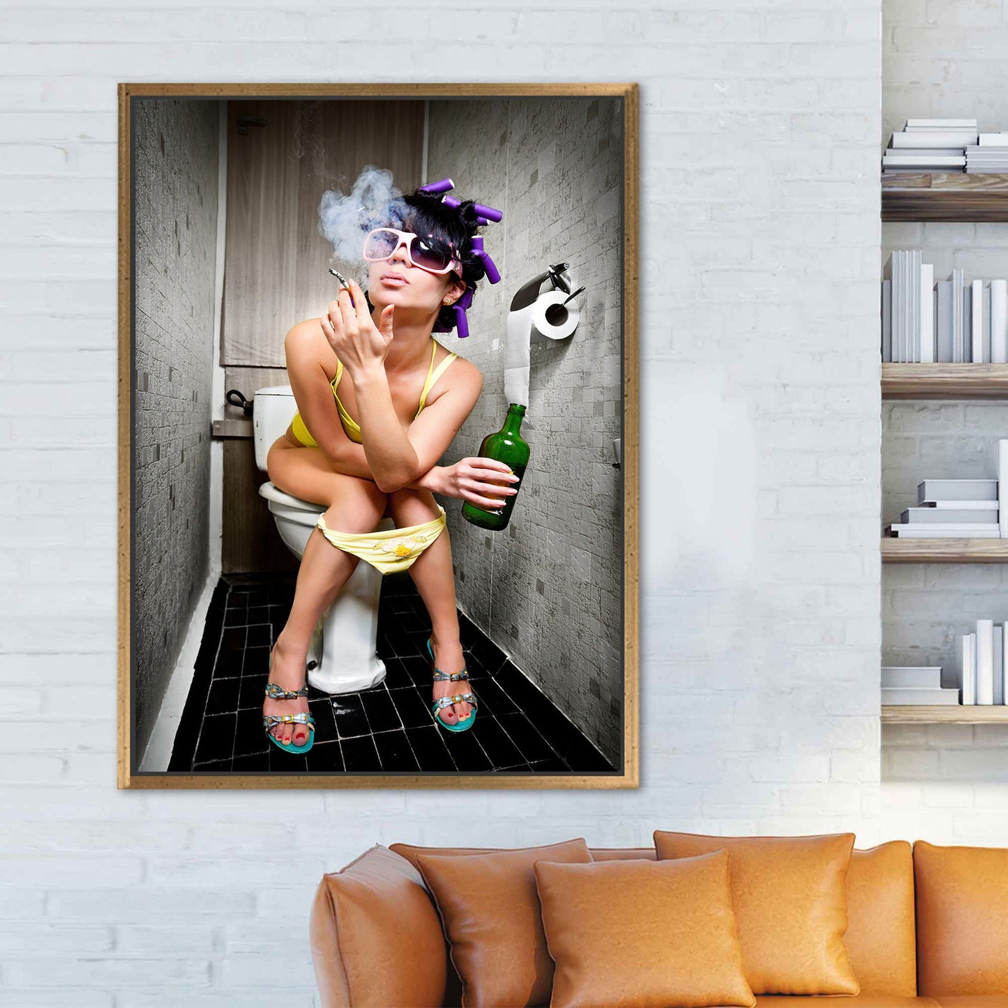 Smoking Woman Toilet Fashion Girl Canvas Print