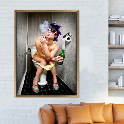 Smoking Woman Toilet Fashion Girl Canvas Print